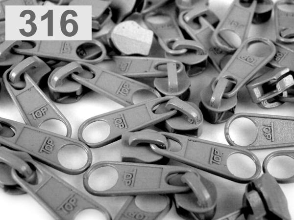 Schieber Zipper zu Spirale Reißverschlüssen 5 mm Grau